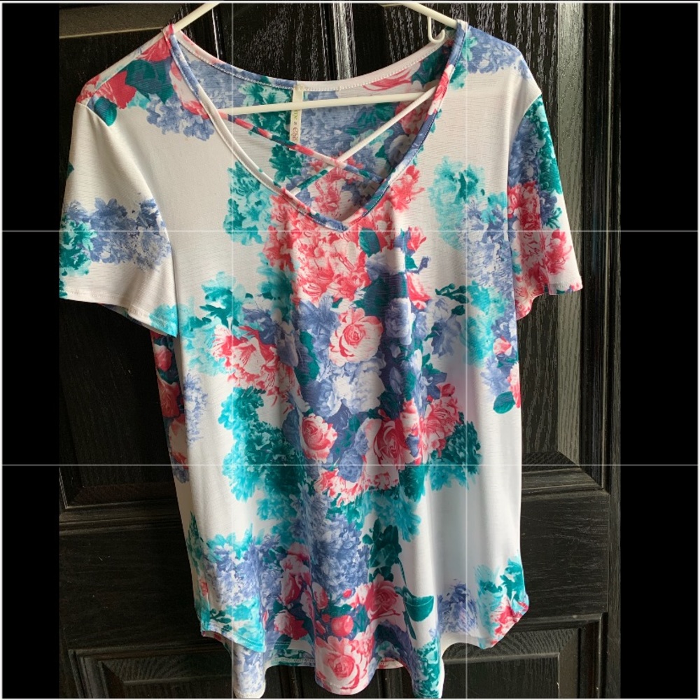 Floral cross cross top